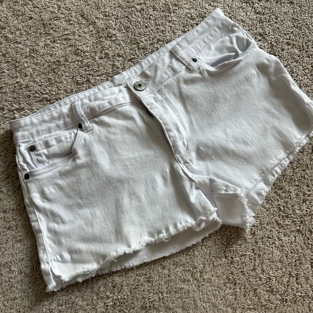 White Distressed Jean Shorts with Frayed Hem